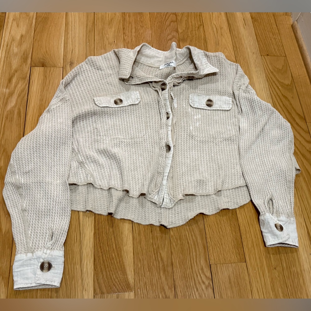 Zenana Outfitters Beige Waffle Knit Top